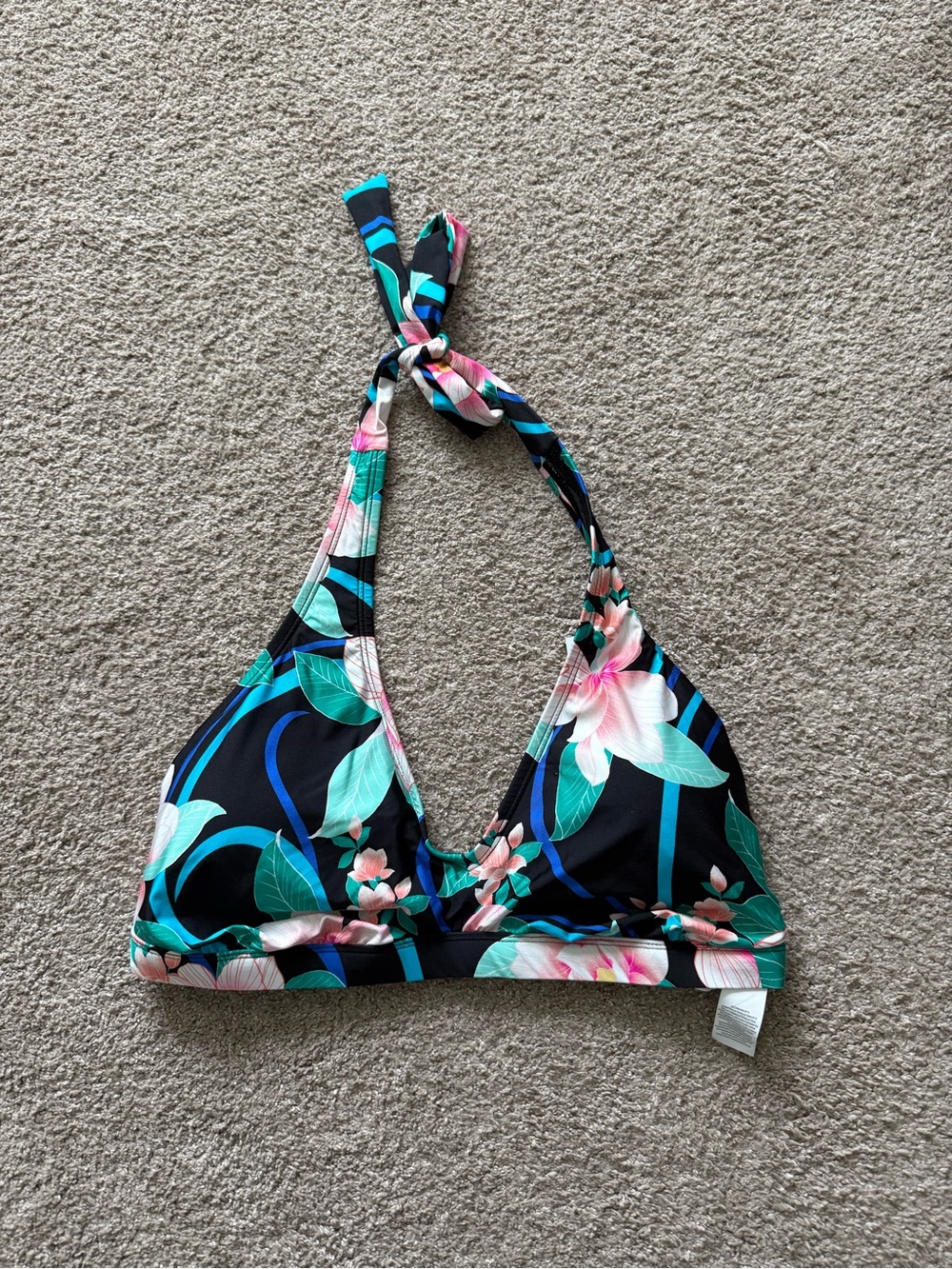 NWT La Blanca Nightfall Blooms Tropical Halter Bikini Top Size 16W